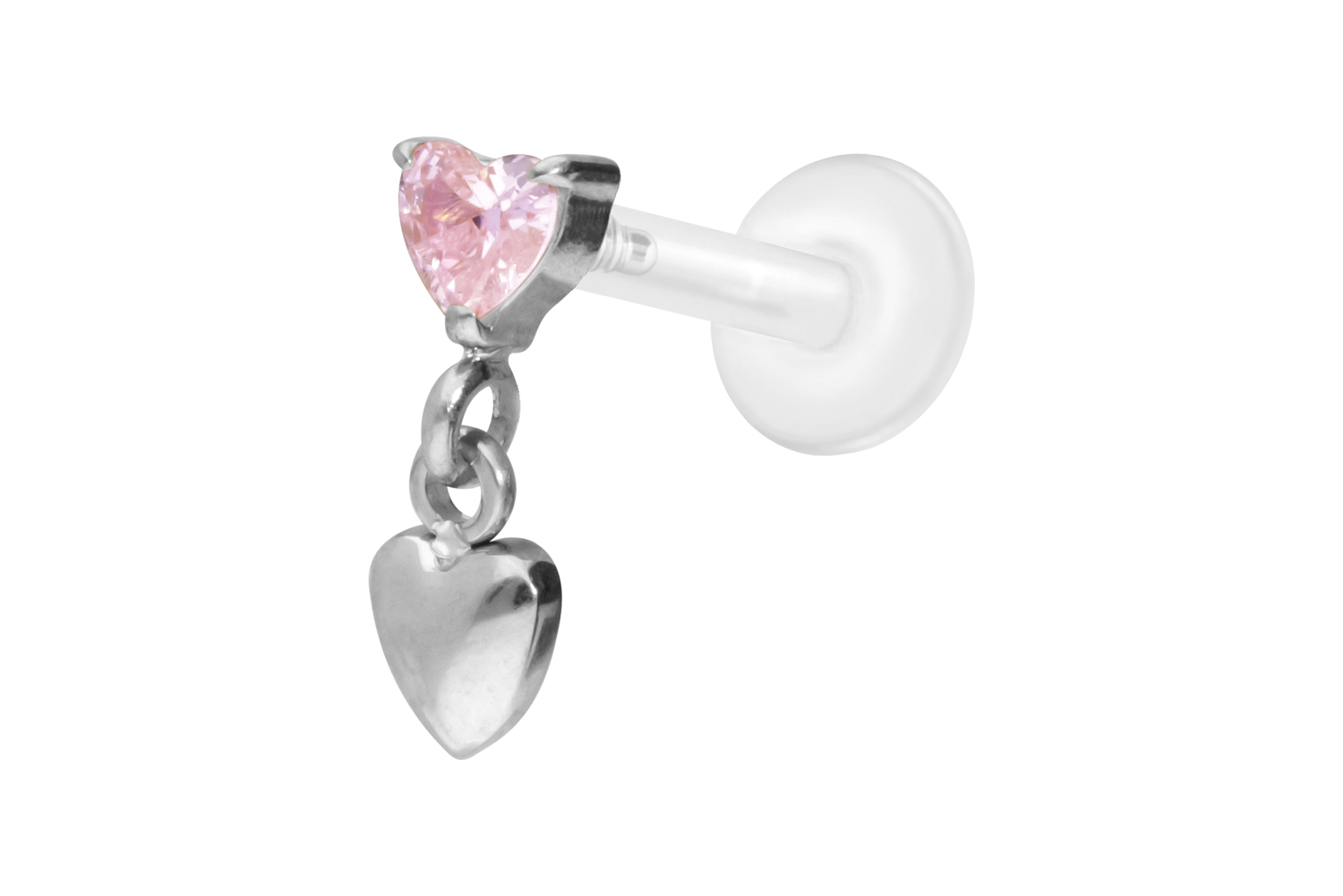 PTFE Labret Piercing mit Innengewinde + Titan-Aufsatz 2 HERZEN